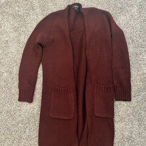 F21 Maroon/Burgundy Long Open Cardigan (small)